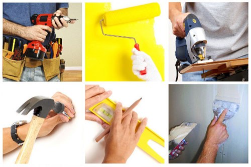 Handyman installing a ceiling light fixture