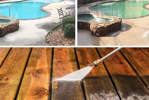 Pressure cleaning a wood deck